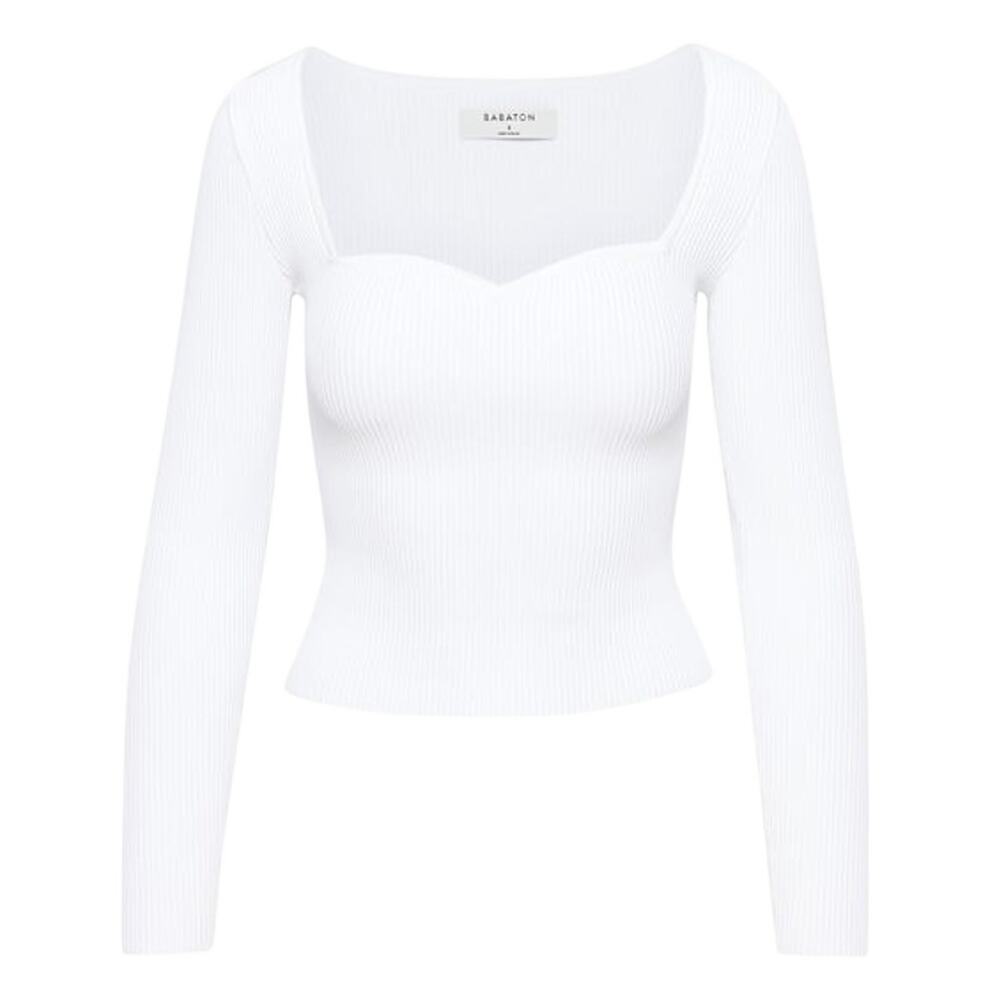 Babaton Ribbed White Sculpt Knit Sweetheart Top Size M
